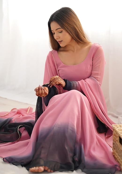 Sunset Bloom – Multicolor Soft Fox Georgette Gown Set